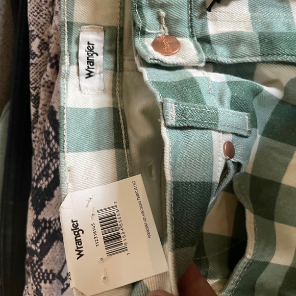 NWTS Wrangler WROCK 672 Green White Gingham Plaid Flare Jeans Size 26 VTG look‎ - Picture 6 of 7